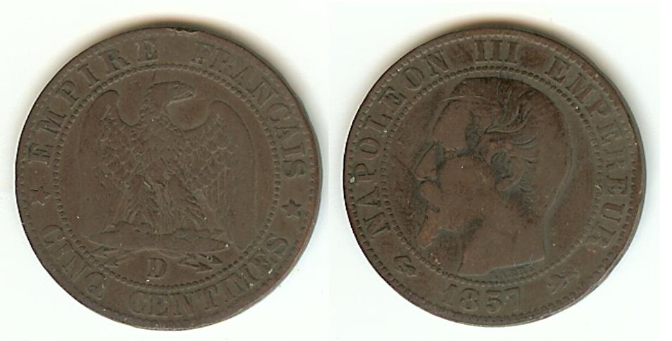 5 Centimes Napoléon III 1857D  gF/VF